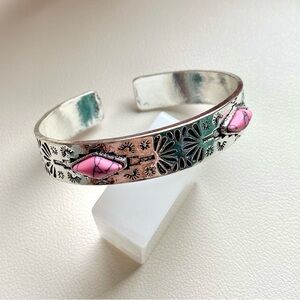 Silver and Pink Stone Cuff Bracelet